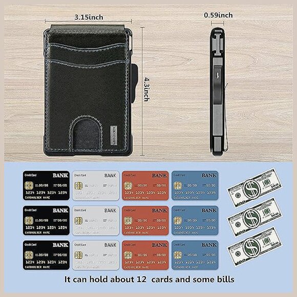 Wallet for Men - with Money Clip Slim Leather Slots , Dark Olive Green - Picture 5 of 6